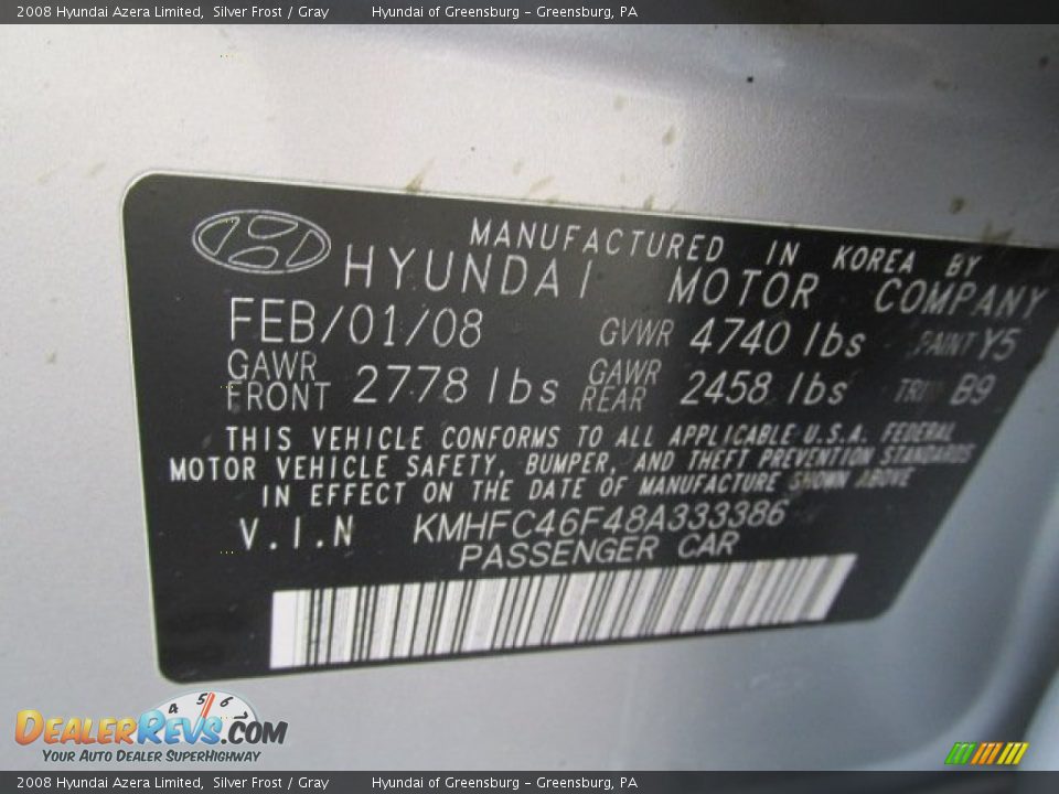 2008 Hyundai Azera Limited Silver Frost / Gray Photo #24