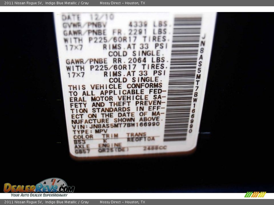 2011 Nissan Rogue SV Indigo Blue Metallic / Gray Photo #12