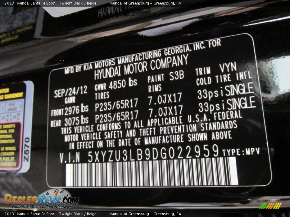 2013 Hyundai Santa Fe Sport Twilight Black / Beige Photo #23