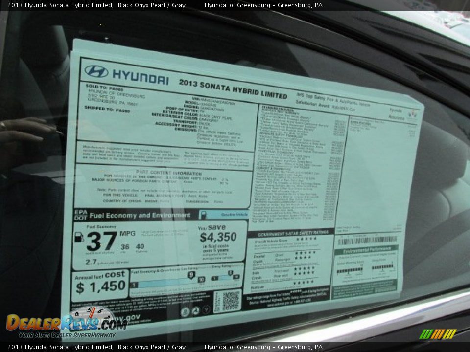 2013 Hyundai Sonata Hybrid Limited Window Sticker Photo #6