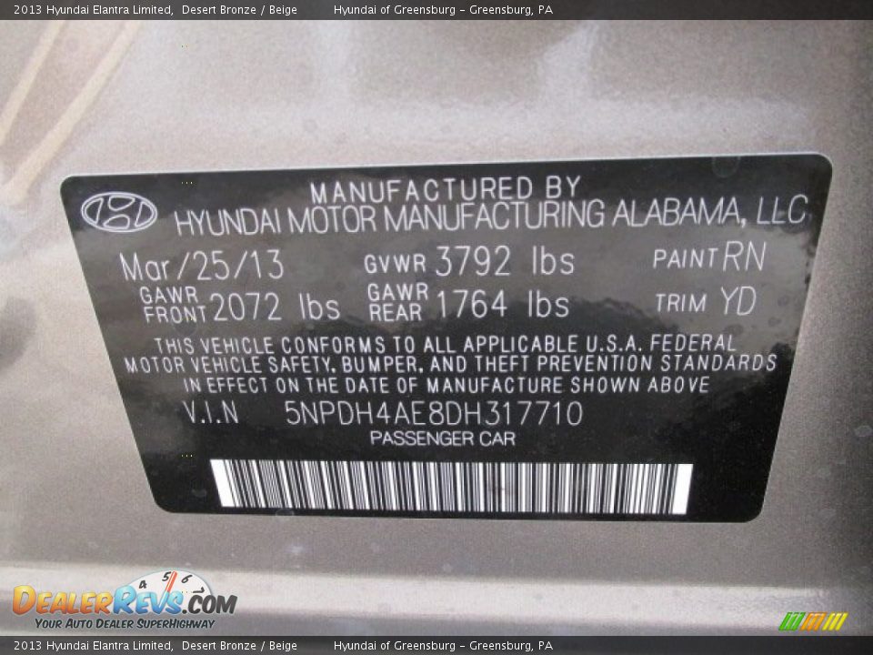 2013 Hyundai Elantra Limited Desert Bronze / Beige Photo #10