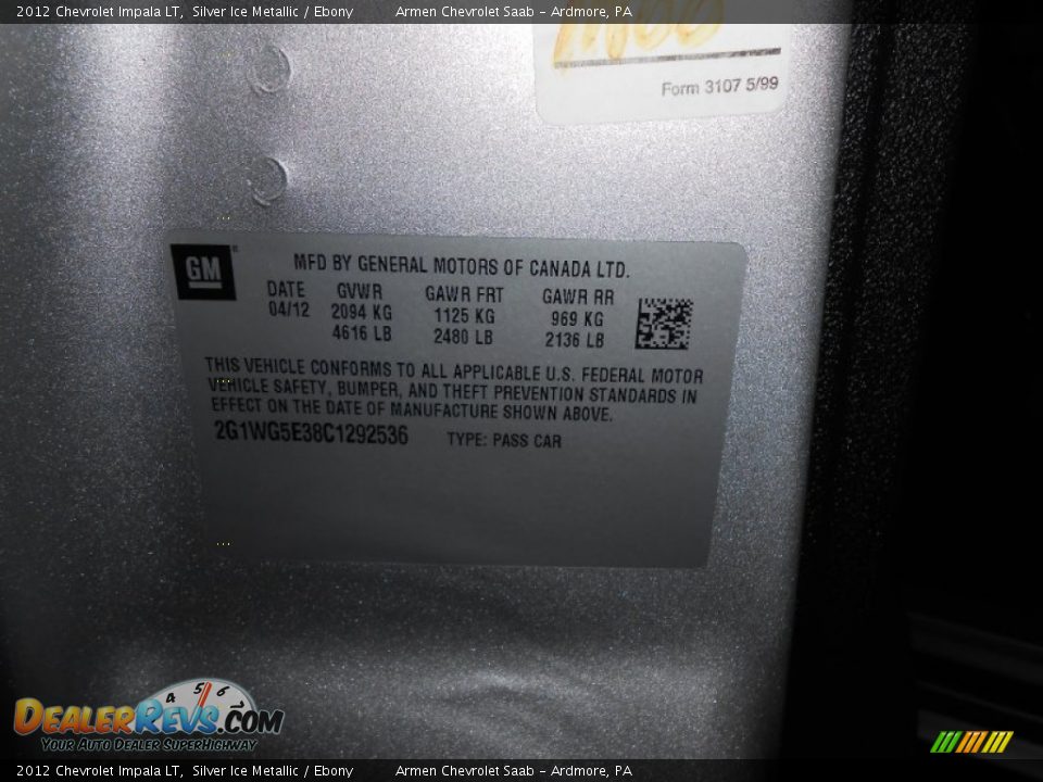 2012 Chevrolet Impala LT Silver Ice Metallic / Ebony Photo #26