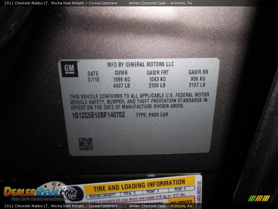 2011 Chevrolet Malibu LT Mocha Steel Metallic / Cocoa/Cashmere Photo #26