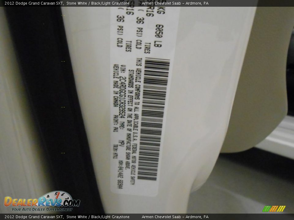 2012 Dodge Grand Caravan SXT Stone White / Black/Light Graystone Photo #26