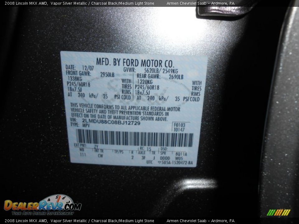 2008 Lincoln MKX AWD Vapor Silver Metallic / Charcoal Black/Medium Light Stone Photo #26