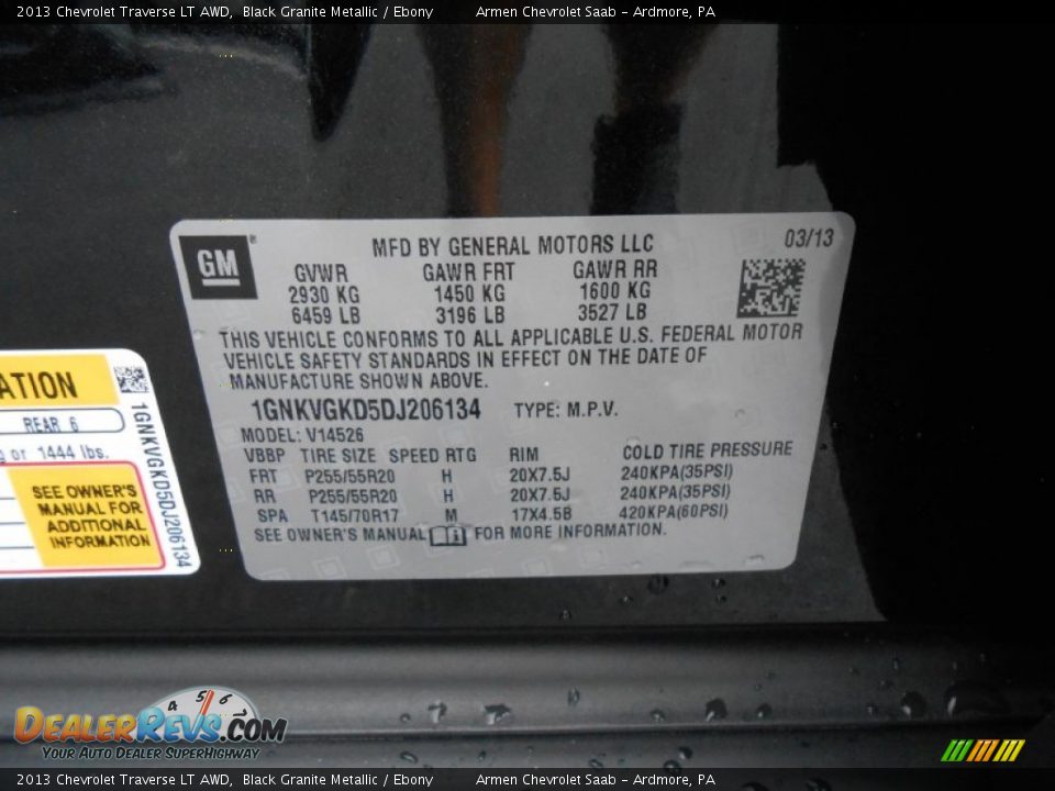2013 Chevrolet Traverse LT AWD Black Granite Metallic / Ebony Photo #15