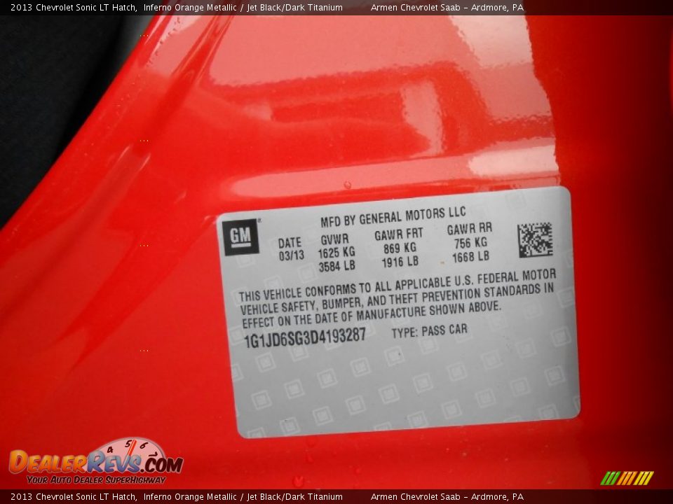 2013 Chevrolet Sonic LT Hatch Inferno Orange Metallic / Jet Black/Dark Titanium Photo #16