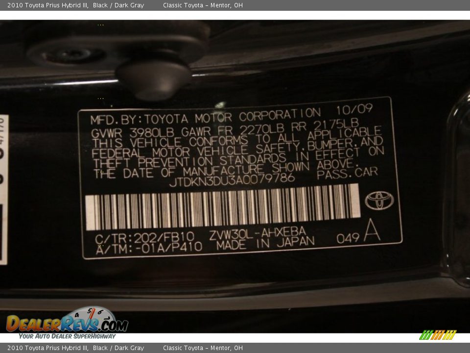 2010 Toyota Prius Hybrid III Black / Dark Gray Photo #32