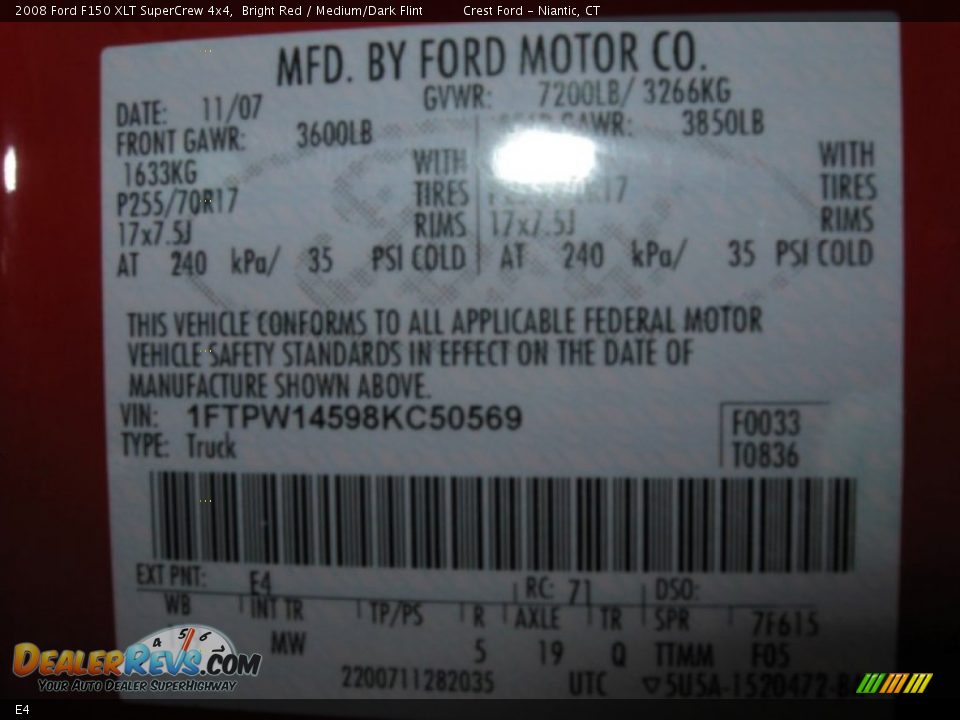 Ford Color Code E4 Bright Red
