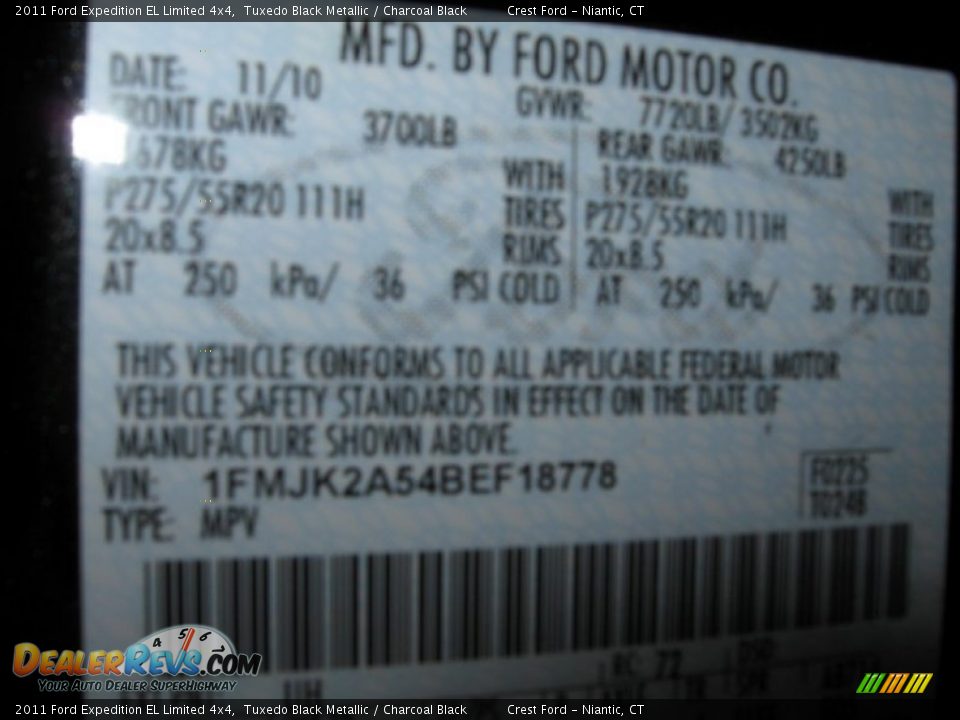 2011 Ford Expedition EL Limited 4x4 Tuxedo Black Metallic / Charcoal Black Photo #14