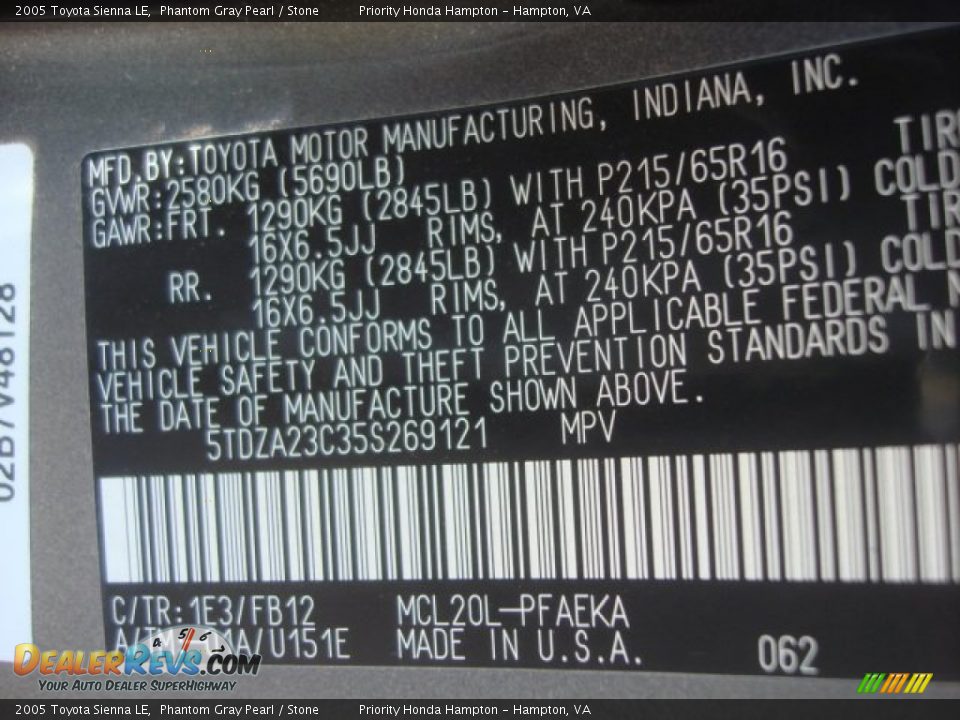 2005 Toyota Sienna LE Phantom Gray Pearl / Stone Photo #24