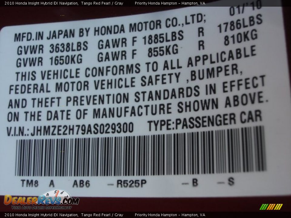 2010 Honda Insight Hybrid EX Navigation Tango Red Pearl / Gray Photo #28