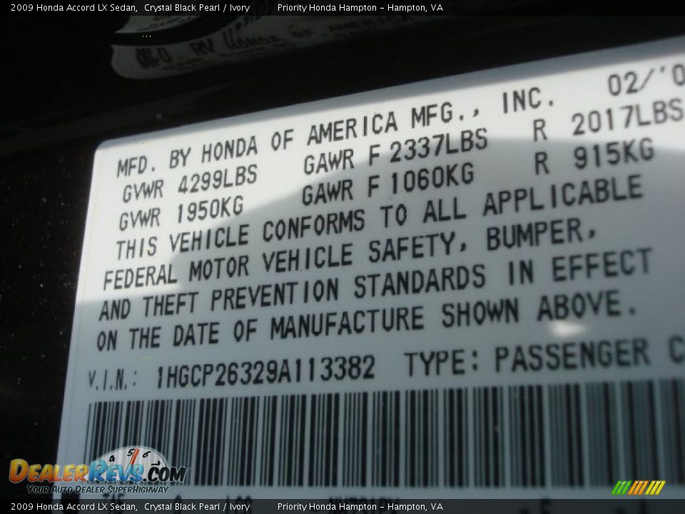 2009 Honda Accord LX Sedan Crystal Black Pearl / Ivory Photo #23