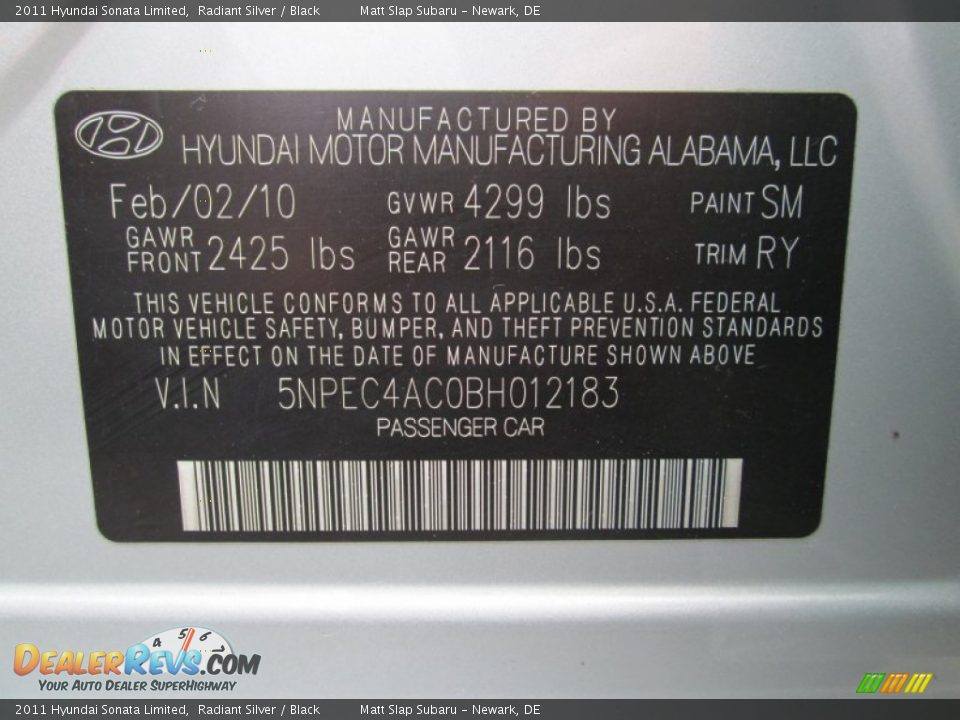 2011 Hyundai Sonata Limited Radiant Silver / Black Photo #29