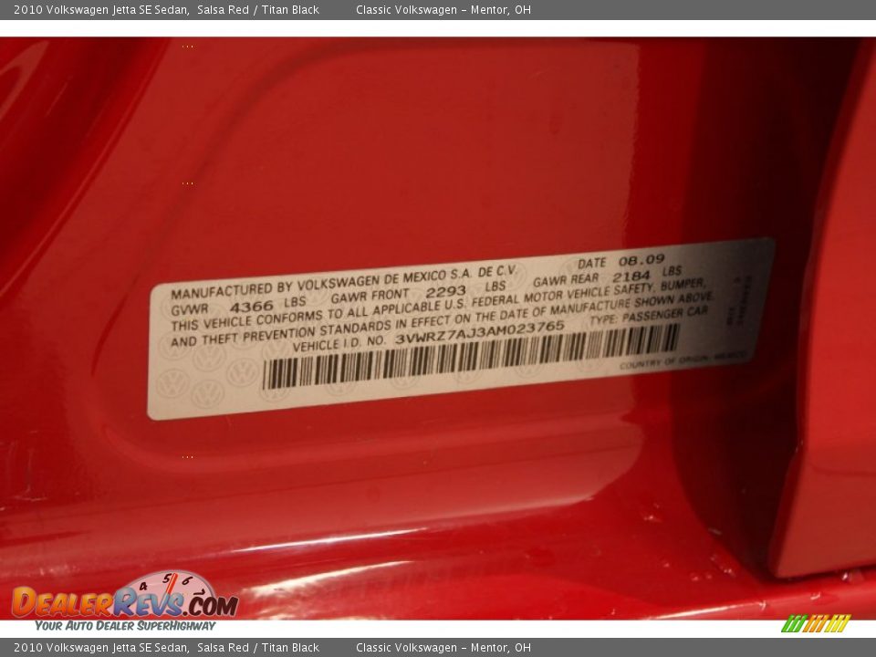 2010 Volkswagen Jetta SE Sedan Salsa Red / Titan Black Photo #25