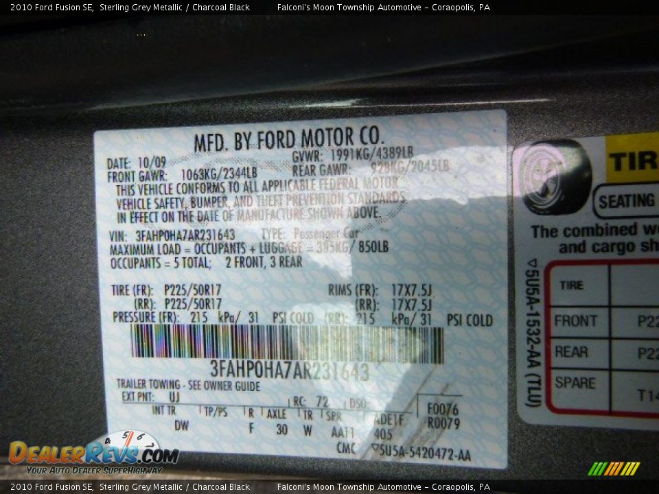 2010 Ford Fusion SE Sterling Grey Metallic / Charcoal Black Photo #24