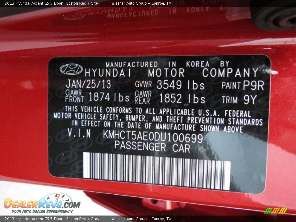 2013 Hyundai Accent GS 5 Door Boston Red / Gray Photo #6