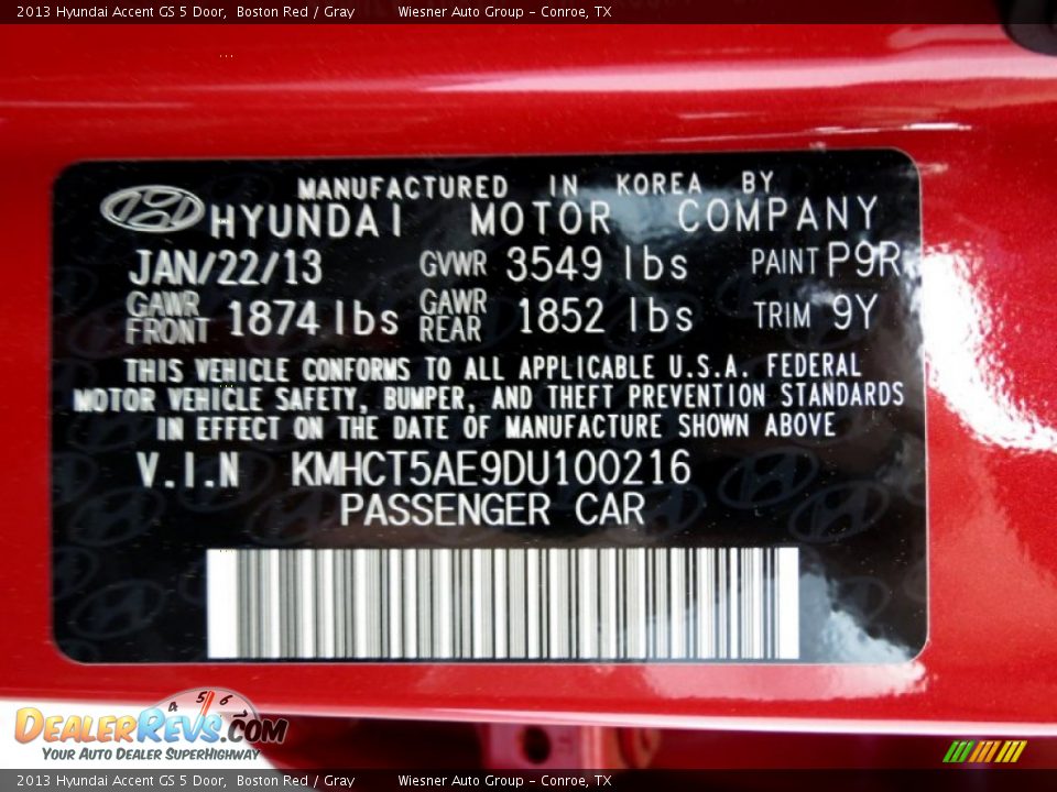 2013 Hyundai Accent GS 5 Door Boston Red / Gray Photo #6