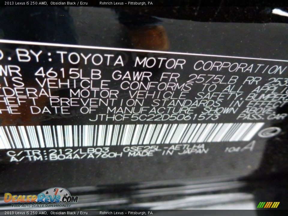 2013 Lexus IS 250 AWD Obsidian Black / Ecru Photo #16