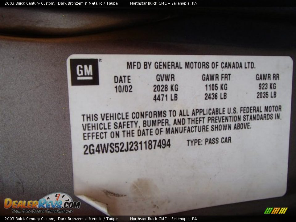 2003 Buick Century Custom Dark Bronzemist Metallic / Taupe Photo #15