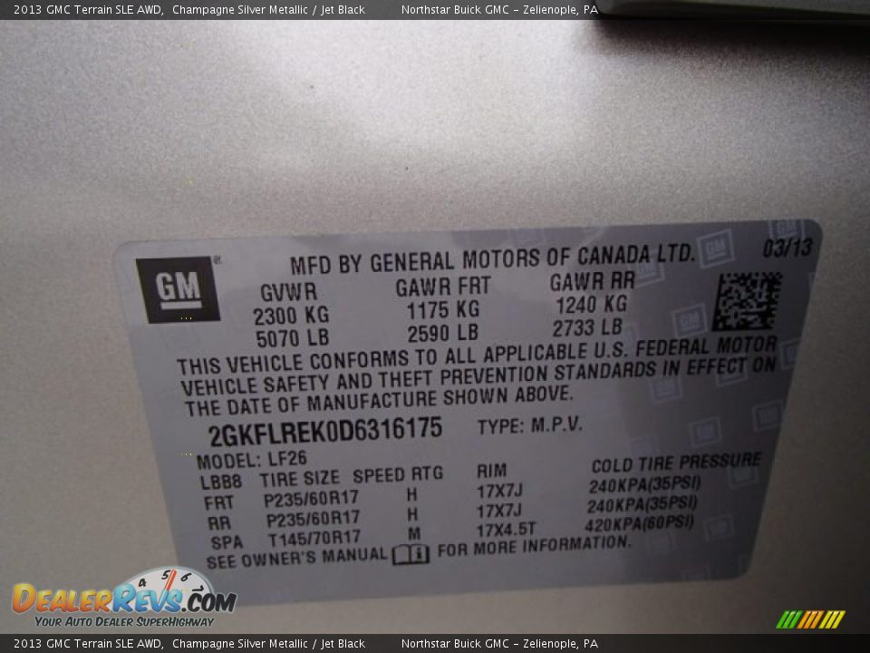 2013 GMC Terrain SLE AWD Champagne Silver Metallic / Jet Black Photo #20