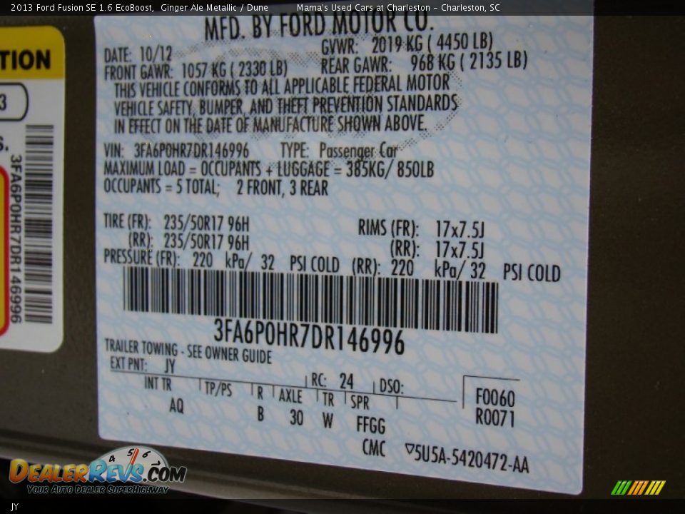 Ford Color Code JY Ginger Ale Metallic