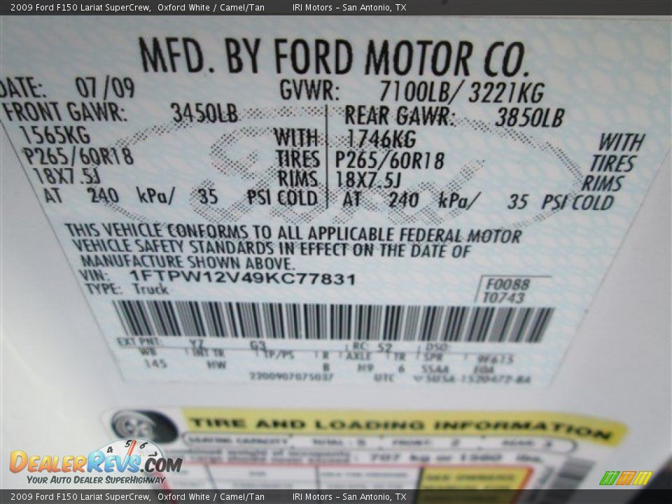 2009 Ford F150 Lariat SuperCrew Oxford White / Camel/Tan Photo #22