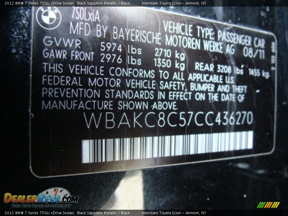 2012 BMW 7 Series 750Li xDrive Sedan Black Sapphire Metallic / Black Photo #26