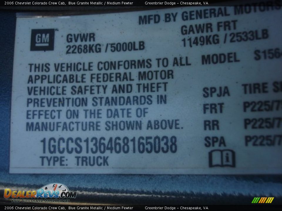 2006 Chevrolet Colorado Crew Cab Blue Granite Metallic / Medium Pewter Photo #17