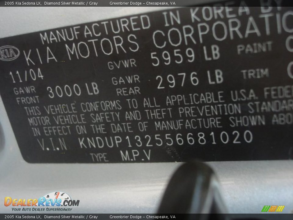 2005 Kia Sedona LX Diamond Silver Metallic / Gray Photo #25