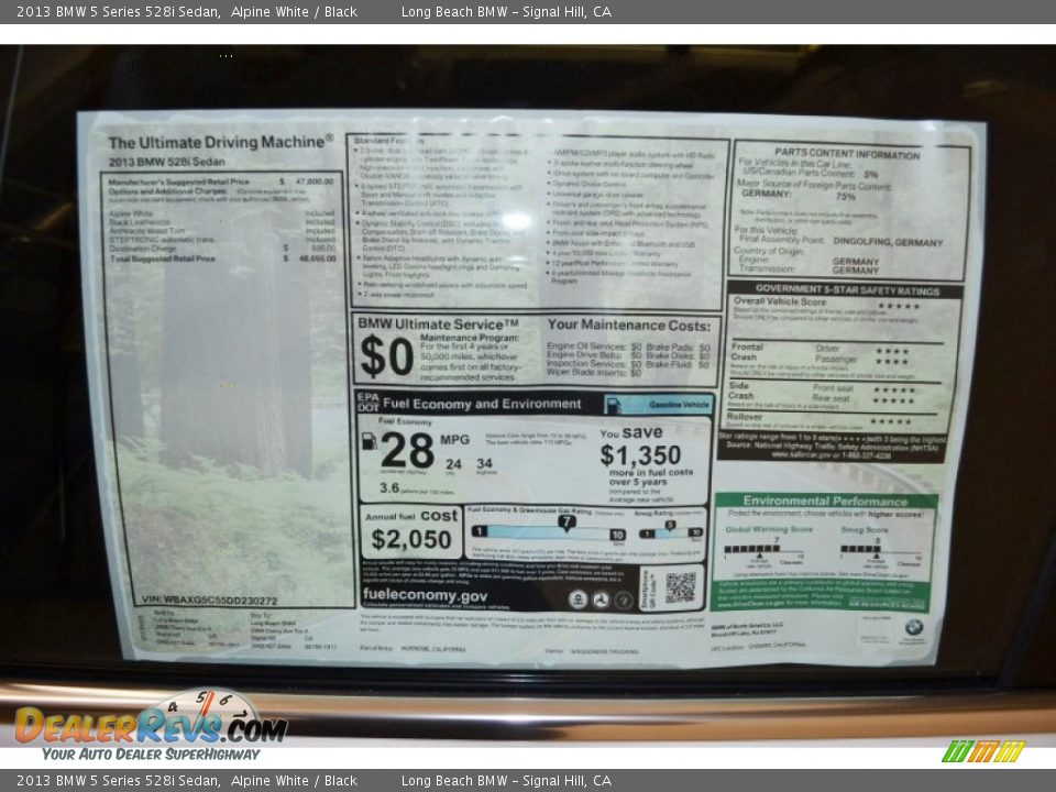 2013 BMW 5 Series 528i Sedan Alpine White / Black Photo #5