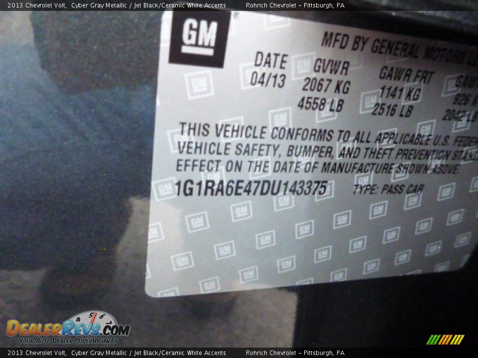 2013 Chevrolet Volt Cyber Gray Metallic / Jet Black/Ceramic White Accents Photo #16