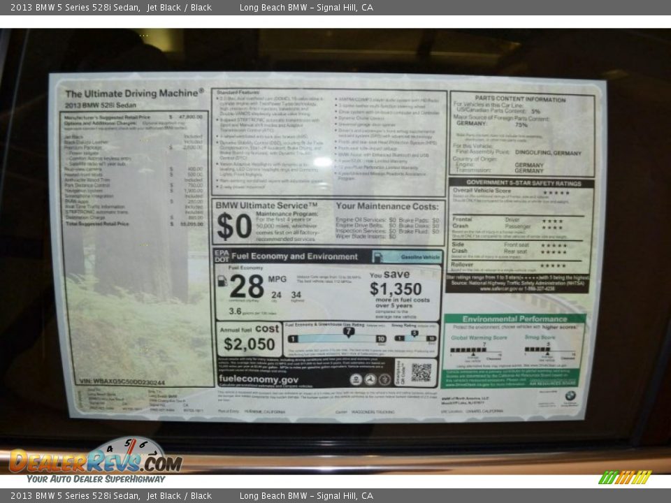 2013 BMW 5 Series 528i Sedan Jet Black / Black Photo #5