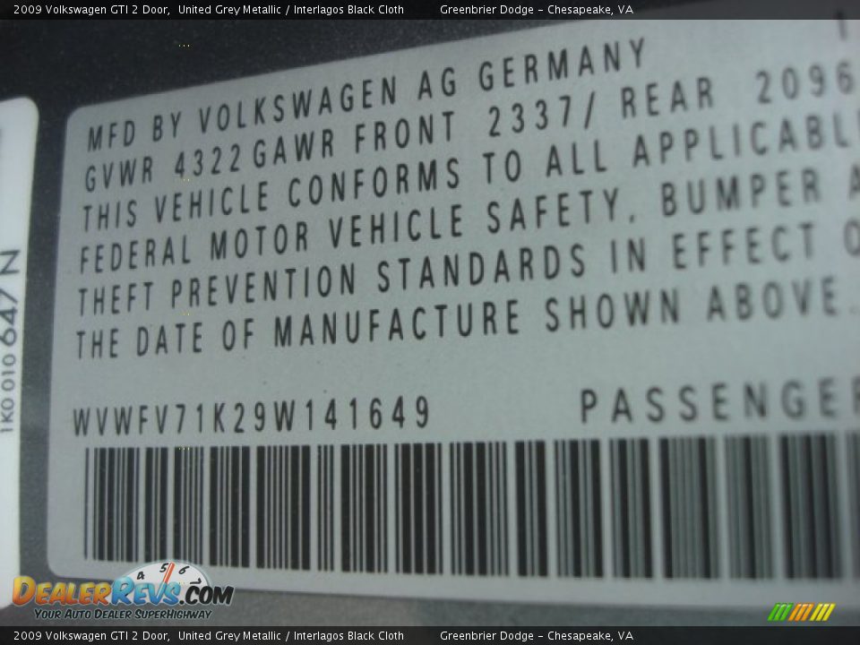 2009 Volkswagen GTI 2 Door United Grey Metallic / Interlagos Black Cloth Photo #28