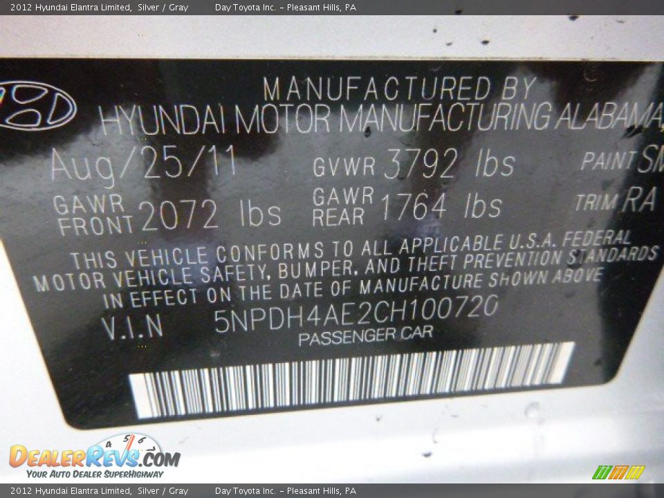 2012 Hyundai Elantra Limited Silver / Gray Photo #19