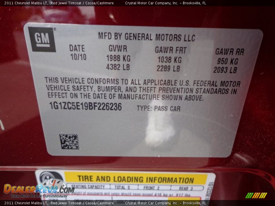 2011 Chevrolet Malibu LT Red Jewel Tintcoat / Cocoa/Cashmere Photo #22