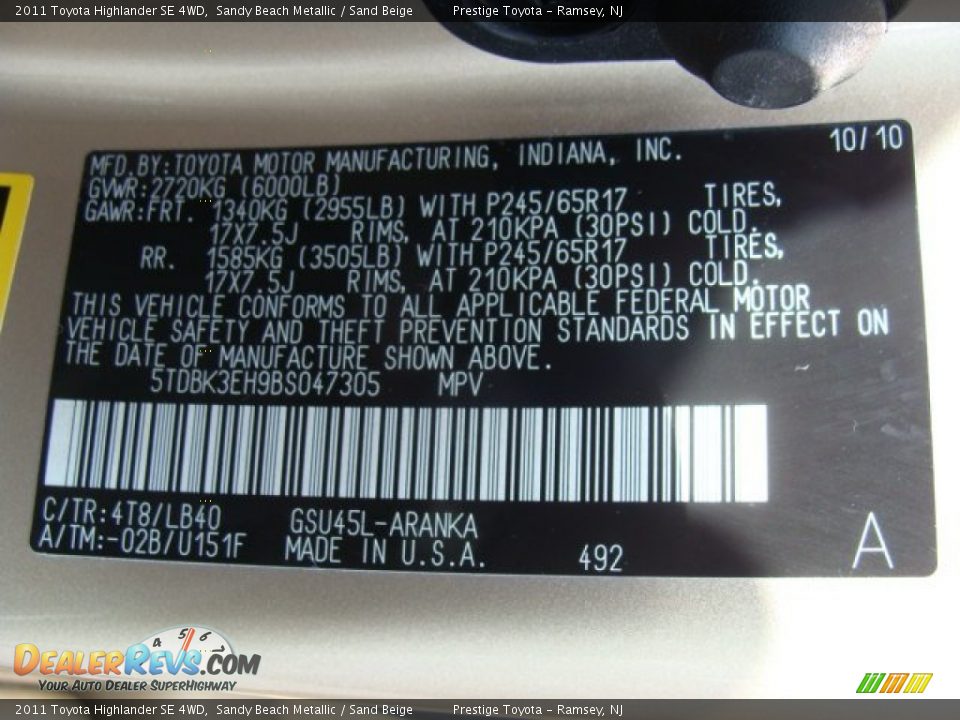 2011 Toyota Highlander SE 4WD Sandy Beach Metallic / Sand Beige Photo #15