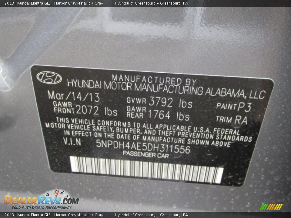 2013 Hyundai Elantra GLS Harbor Gray Metallic / Gray Photo #10