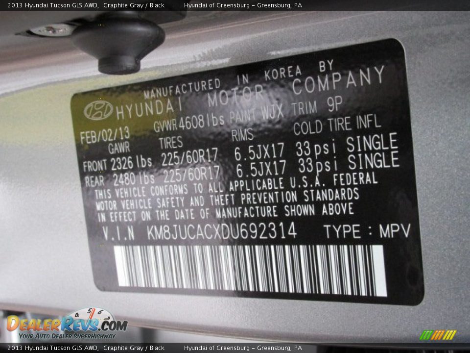 2013 Hyundai Tucson GLS AWD Graphite Gray / Black Photo #10