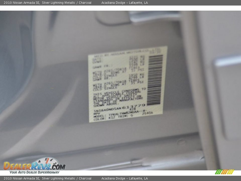 2010 Nissan Armada SE Silver Lightning Metallic / Charcoal Photo #18
