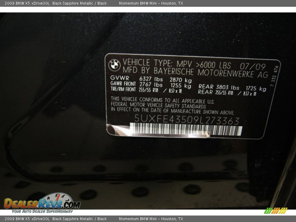 2009 BMW X5 xDrive30i Black Sapphire Metallic / Black Photo #9