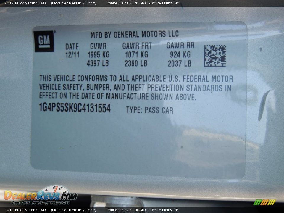 2012 Buick Verano FWD Quicksilver Metallic / Ebony Photo #27