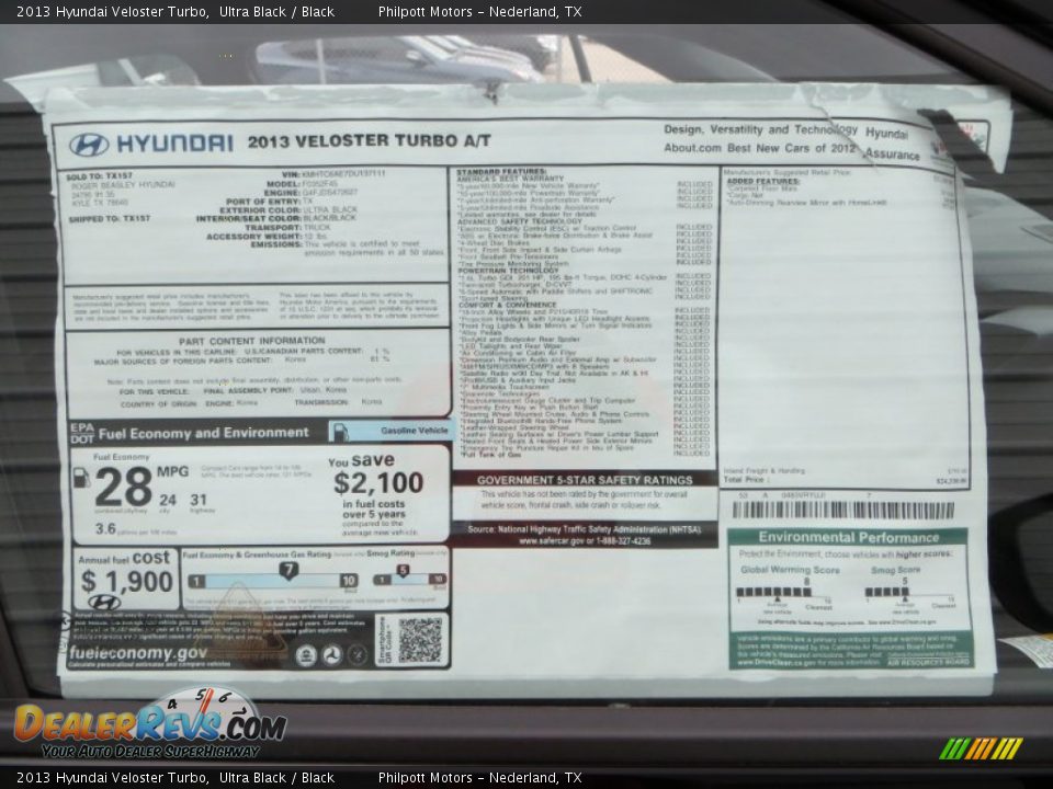 2013 Hyundai Veloster Turbo Ultra Black / Black Photo #32