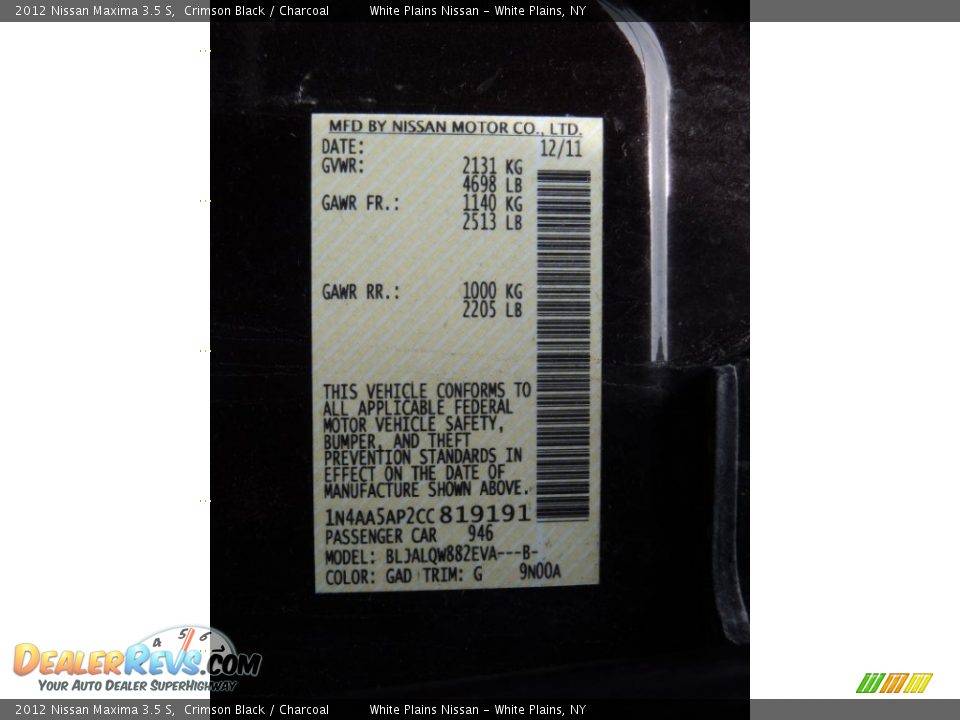2012 Nissan Maxima 3.5 S Crimson Black / Charcoal Photo #25