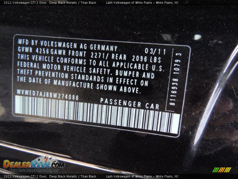 2011 Volkswagen GTI 2 Door Deep Black Metallic / Titan Black Photo #26