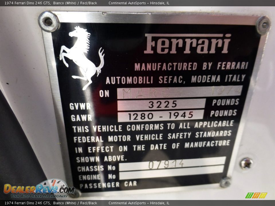 1974 Ferrari Dino 246 GTS Bianco (White) / Red/Black Photo #35