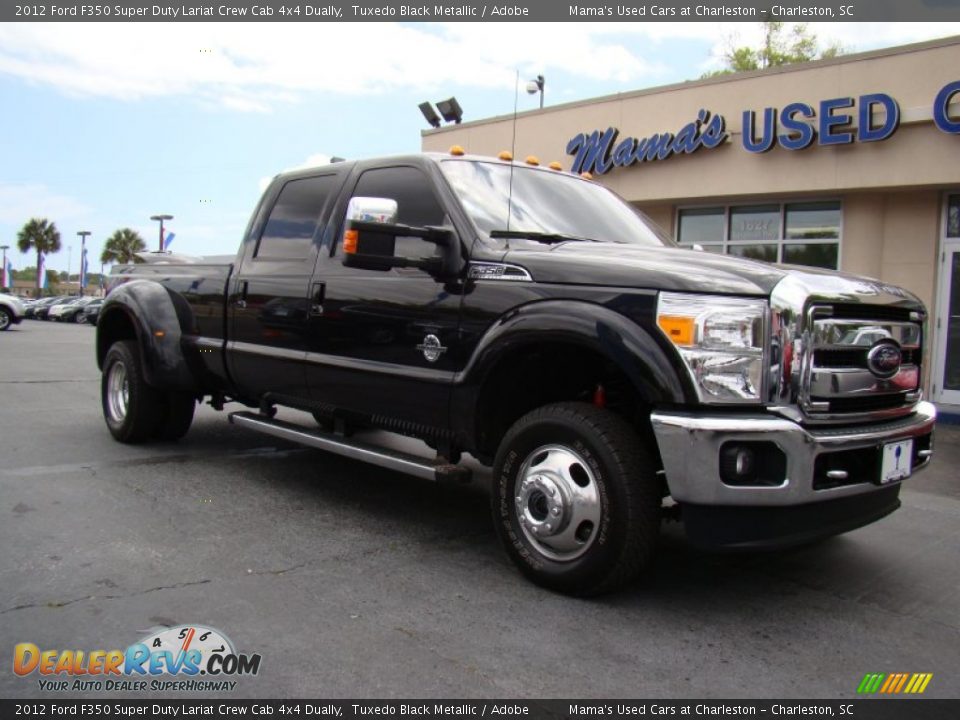 2012 Ford F350 Super Duty Lariat Crew Cab 4x4 Dually Tuxedo Black Metallic / Adobe Photo #2
