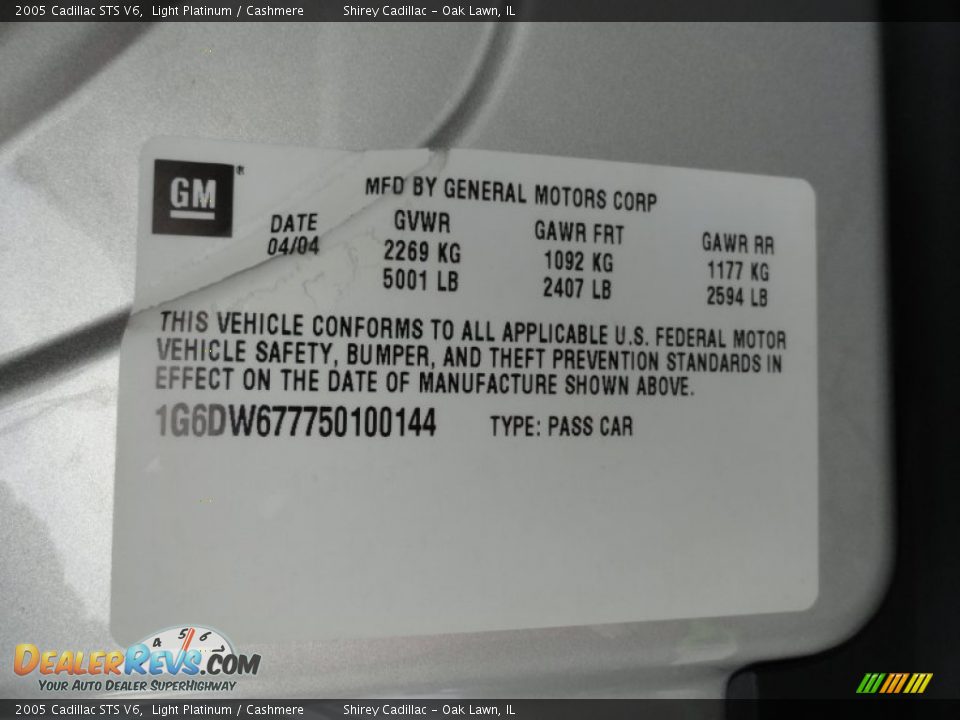 2005 Cadillac STS V6 Light Platinum / Cashmere Photo #14