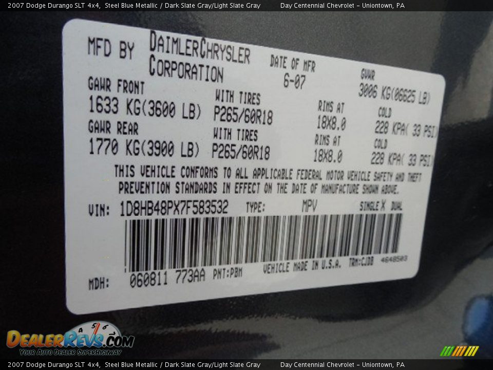 2007 Dodge Durango SLT 4x4 Steel Blue Metallic / Dark Slate Gray/Light Slate Gray Photo #19