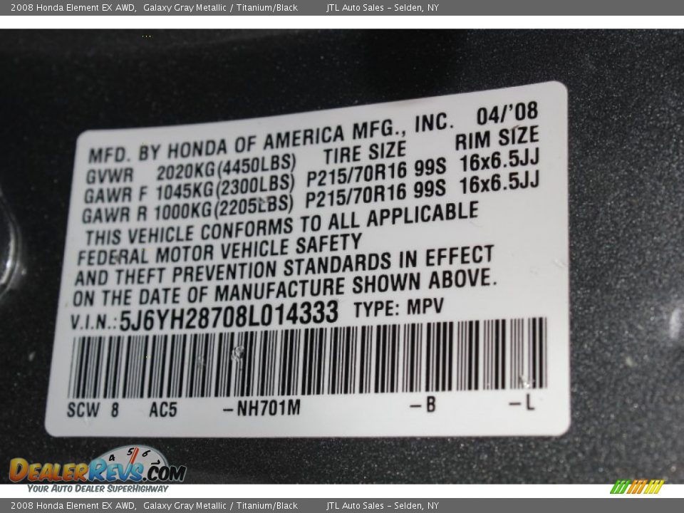 2008 Honda Element EX AWD Galaxy Gray Metallic / Titanium/Black Photo #19